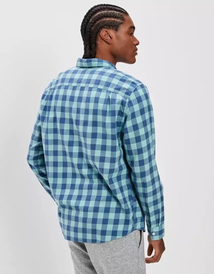 Hauts Flanelle American Eagle AE Super Soft Everyday Plaid Button-Up Shirt Turquoise Homme | CTT-01497882